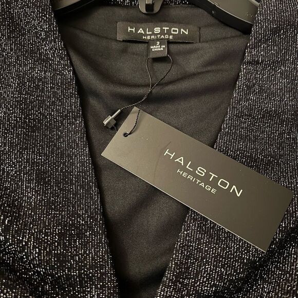 Halston Heritage Sparkle Stretch Metallic Twist Front Gown Long Dress - Picture 6 of 7